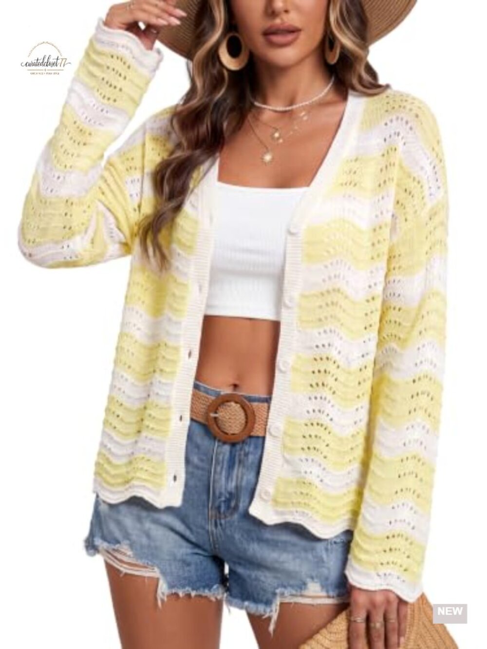 Linen Blend Oversized Crochet Cardigan Button Up Bell Sleeve Fall Vacation